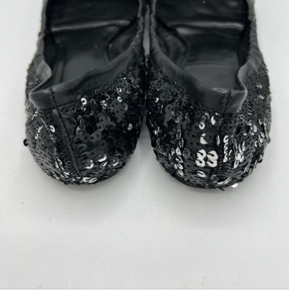 Tory Burch Reva Medallion ballet flat shoes SZ 7 Black Sequin - Picture 3 of 4
